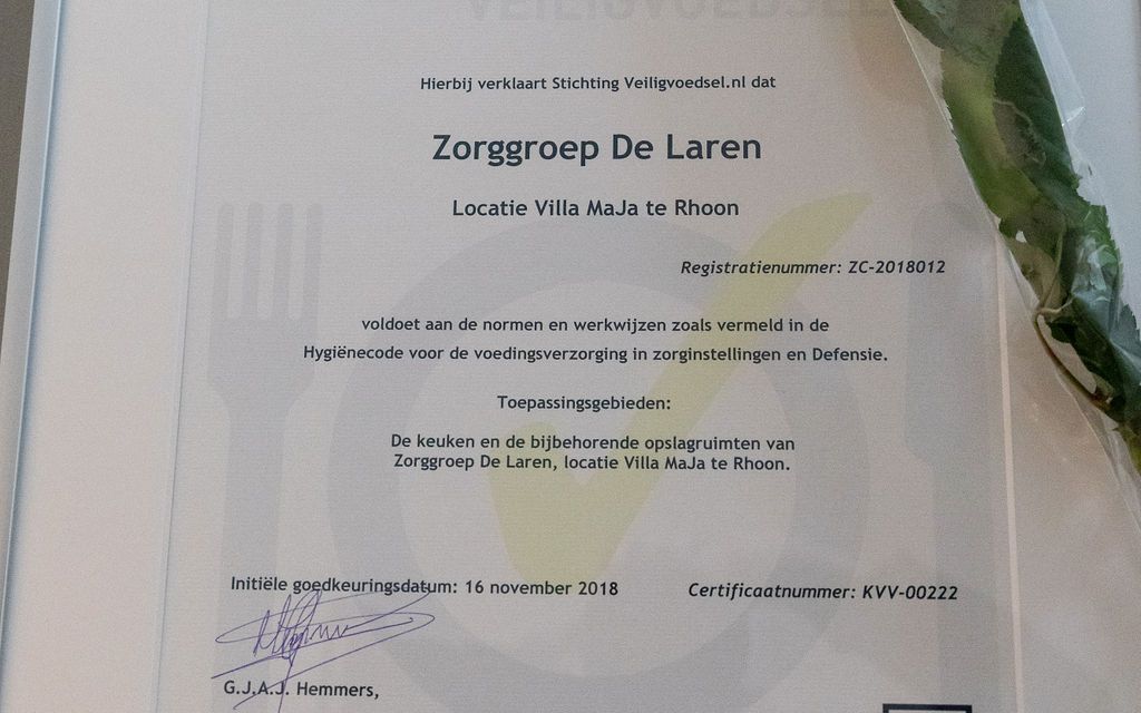 Het certificaat van Villa Maja in Rhoon